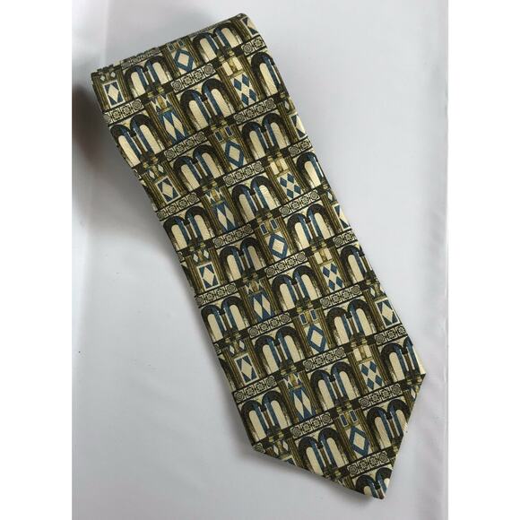 Structure Mens Necktie 100% Silk Brown Blue Beige - Picture 2 of 6